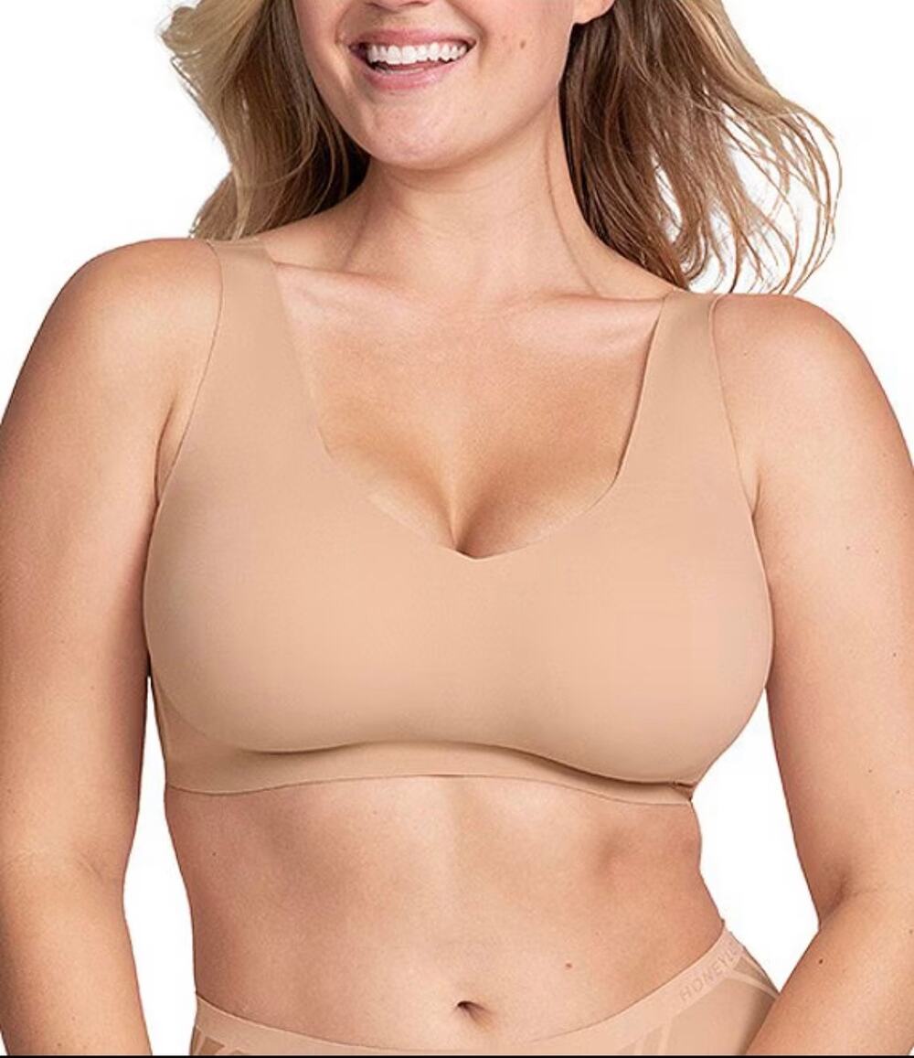 Honeylove Plus No Wire Padded V-Neck T-Shirt Pullover Bra in Sand Size 1X